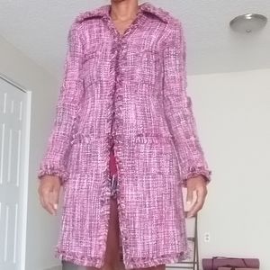🗽 VIEW pink tweed trench size 2